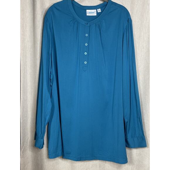 National Since 1952 Women 3X Lightweight Blouse - 1/4 Button - Long SLV Blue NWT - Picture 1 of 8